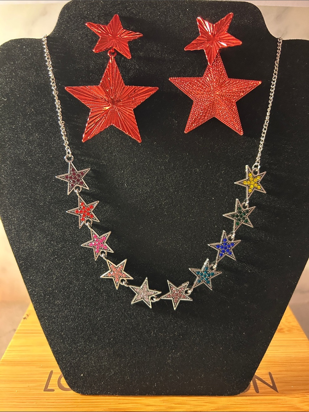 Paparazzi Red Star Earrings with Multicolor Star Necklace
